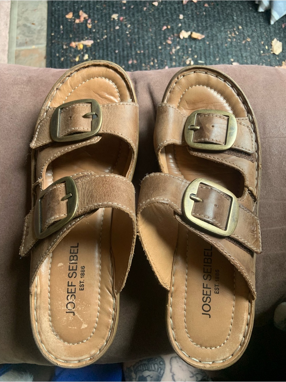 Josef Seibel Catalonia 76 Big Buckle Leather Slide Sandals size 39